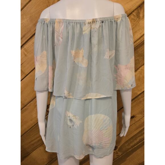 Show Me Your Mumu 'Mako' Mini Dress Womens Sz S Grn Blue Seashell Off-Shoulder - Picture 3 of 5